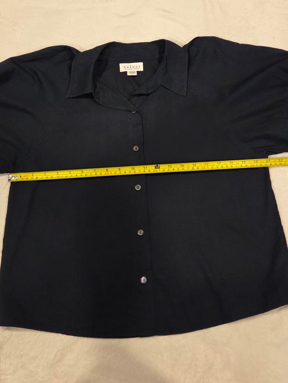 Velvet Graham And Spencer Women's Navy Puff-Sleeve Button-Up Shirt,  Size ?S - Picture 11 of 16